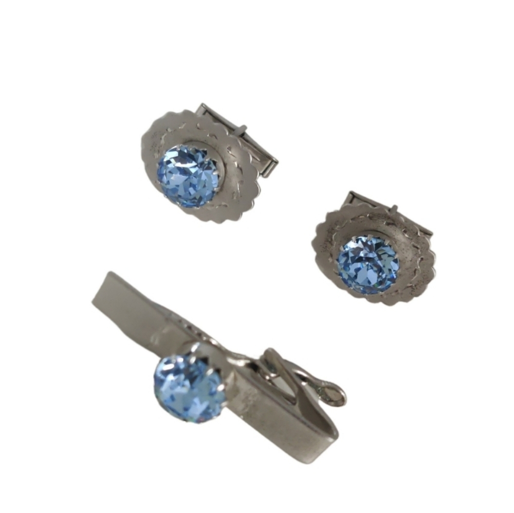 Vintage Sterling Silver cufflinks set With Blue Stones